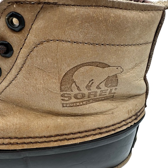 Vintage Sorel Kaufman Canada Mens Tan Brown Leather Rubber Duck Boots 11 main image 7